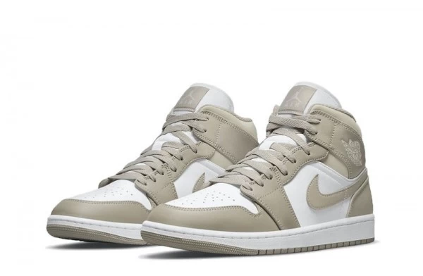 Air Jordan 1 Mid Linen College Grey Sneakers Reps - 554724-082 | best replica sneaker sites
