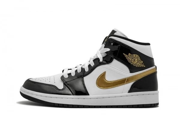 Air Jordan 1 Mid Patent Black Gold Sneakers Reps - 852542-007 | buy reps sneakers website