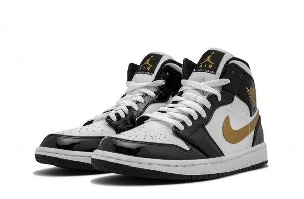 Air Jordan 1 Mid Patent Black Gold Sneakers Reps - 852542-007 | buy reps sneakers website