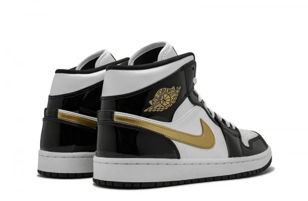 Air Jordan 1 Mid Patent Black Gold Sneakers Reps - 852542-007 | buy reps sneakers website