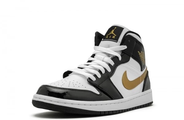 Air Jordan 1 Mid Patent Black Gold Sneakers Reps - 852542-007 | buy reps sneakers website