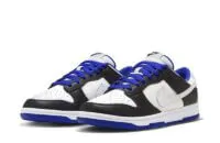 The colors of the shoe is black, blue and white.