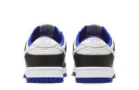 The back of the shoe is blue and white.
