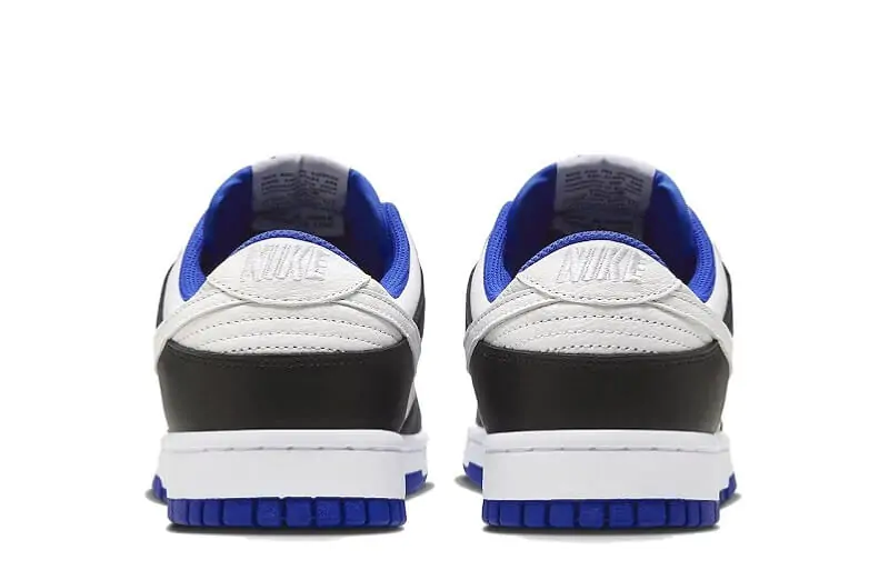 The back of the shoe is blue and white.